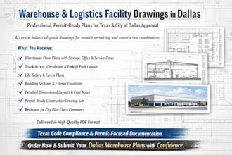 prepare warehouse and logistics facility drawings in dallas