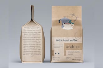 make premium coffee and tea label, packaging, logo, sticker, box and mug, cup