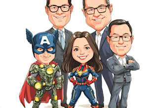 draw a superhero caricature for a family or a business group