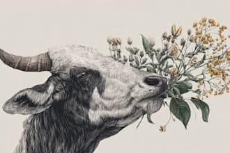 draw an animal and botanical illustration