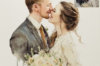 cute couple and wedding portrait illustration