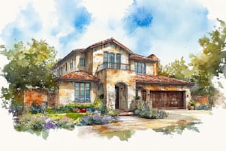 draw a watercolor house painting
