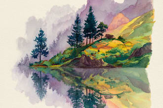 paint a watercolor and gouache landscape illustration