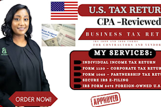 prepare and efile US tax return, ein, irs tax form 1040, 1120s 1040nr, 1065 5472