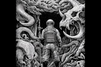 draw detailed dark art for metal band album cover and t shirt artwork