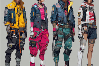 create realistic scifi, cyberpunk characters art