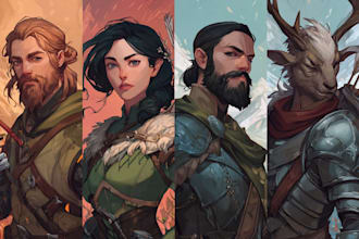 design dnd art, fantasy character for dnd party, game art