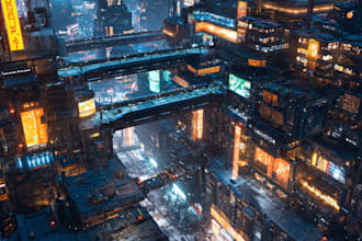 draw illustration of futuristic cyberpunk city