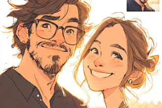 draw anime cartoon portraits simple, couples, families pfp