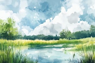 illustrate a watercolor landscape illustration