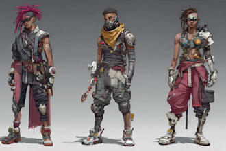 draw detailed cyberpunk character designs and scifi illustrations