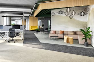 redesign 3d commercial space, co workplace interior, lobby render, office layout