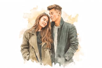 create a couple portrait watercolor painting
