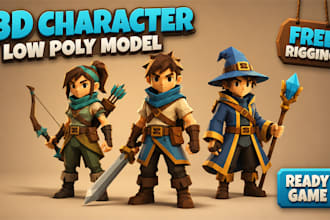 model 3d low poly character, rigging for game asset, animation, and others