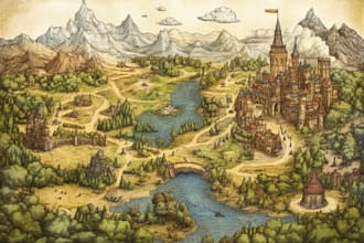 draw fantasy map or ship illustration with cool details
