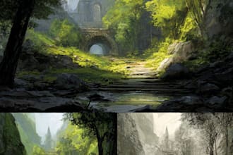 draw environment concept art, fantasy worlds