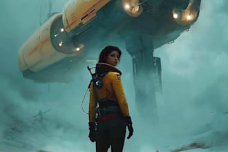 illustrate cinematic sci fi characters and futuristic scenes