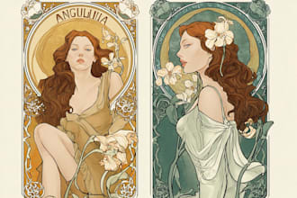 draw a vintage portrait in art nouveau bohemian style