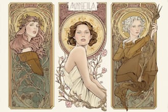 draw a vintage portrait in art nouveau bohemian style