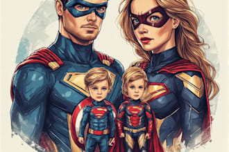 make a family superhero portraits for you