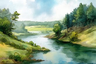 paint a professional watercolor landscape illustration for you
