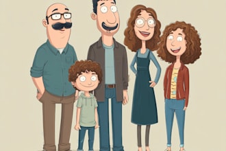 cartoon style family portrait