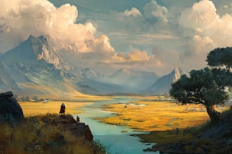 draw landscape illustration and background concept art, nft