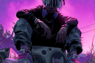 drawing cartoon album cover or mixtape cover, artwork