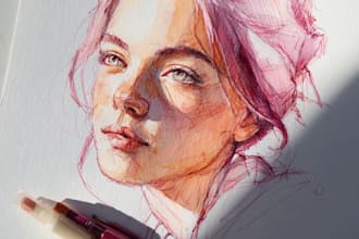 draw a sketchy watercolor portrait, no ai
