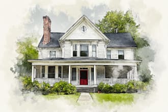 painted watercolor house portrait of your home