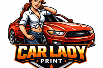 design high quality lady car mascot logo with t shirt design
