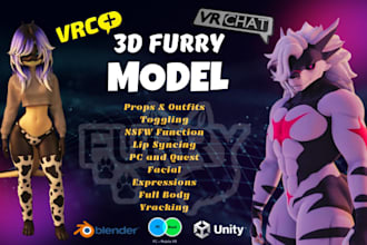 make custom 3d furry vtuber model, unity 3d model, nsfw vrchat avatar, vbridger