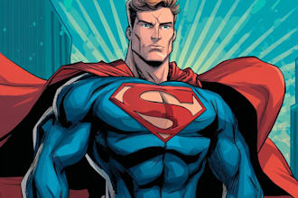 illustrate your story as a superhero comic cartoon