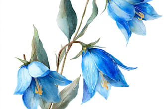 paint watercolor botanical illustration of flowers, plants, fruits