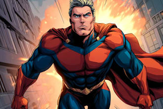 make a fun and colorful superhero cartoon illustration