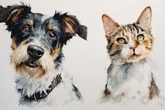 do watercolor pet portrait, dog portrait cat portrait