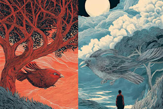 create custom linocut style illustration for prints