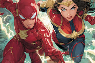 illustrate a superhero comic and marvel character