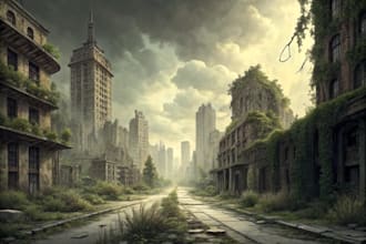 create abandoned city or wasteland concept art