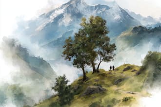draw a watercolor landscape illustration