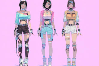 draw anime girls cyberpunk and vaporwave