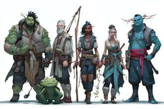 draw fantasy character art for party