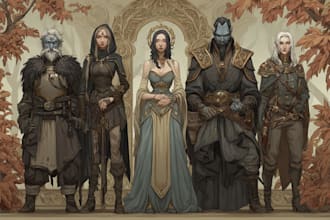 draw art character creature, game art, fantasy art and party
