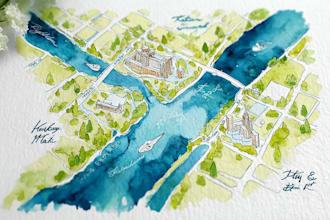 design a watercolor map illustration of your city or venue