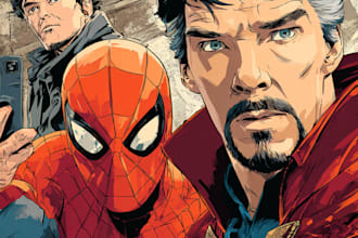 draw retro comic book, book cover, webtoon in marvel style
