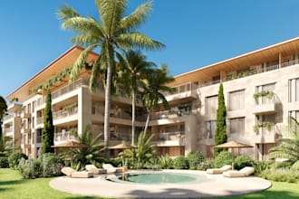 redesign high end residential area,villa contemporary building, landscape garden