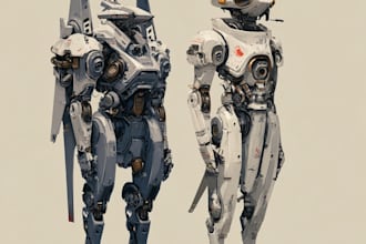 draw a robots and concept art of futuristic mecha