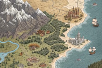 make a high quality detailed fantasy map for dnd and fiction