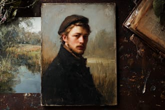 digitally oil paint, vintage portrait, landscape, illustrate
