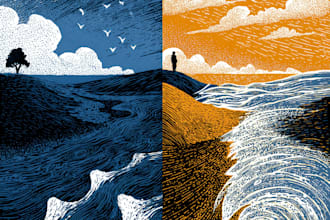 create niche colorful linocut and woodcut book illustrations